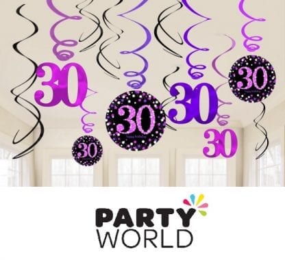 Pink Celebration 30th Birthday Swirl Decorations (12pk)