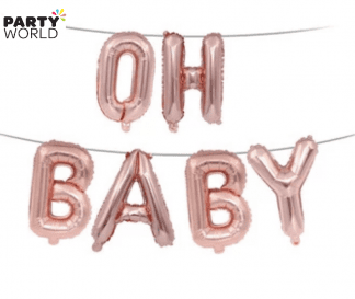 oh baby rose gold balloon banner