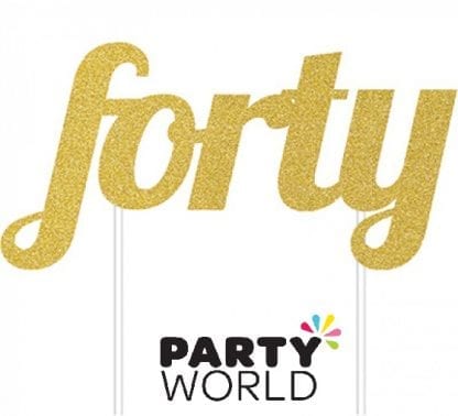 Gold Forty Glittered Party Cake Topper