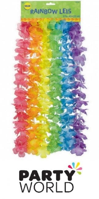 Flower Lei Assorted Colour Necklaces 101cm (Pack of 6)