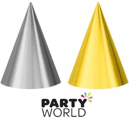 Foil Party Cone Hats Gold And Silver (12)