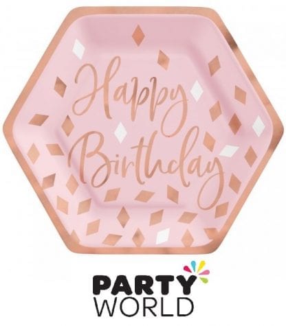 Rose Gold And Blush Pink Birthday Paper Plates 7in (8)