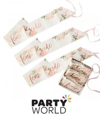 Team Bride Floral Rose Gold Foiled Party Sashes (6)
