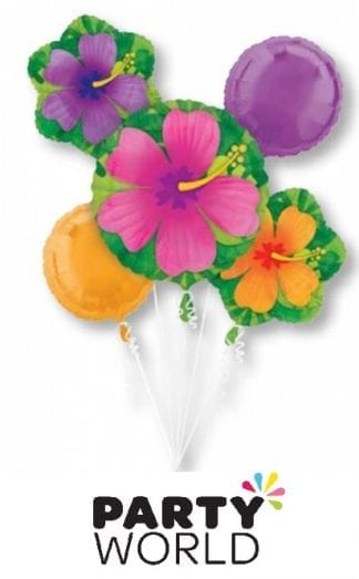 Tropical Hibiscus Party Foil Balloon Bouquet (5pcs)