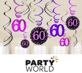 60th Birthday Pink Celebration Swirl Hanging Decorations (12)