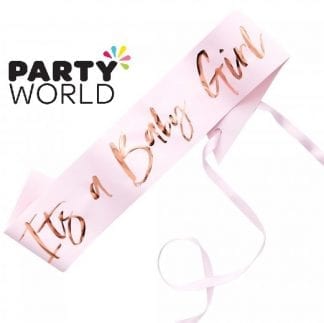 Its A Baby Girl Rose Gold Foiled Pink Sash