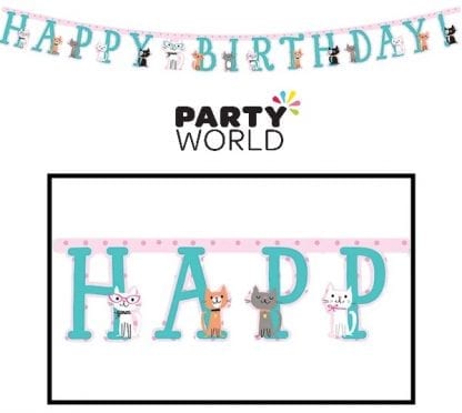 Purrfect Party Happy Birthday Jointed Banner