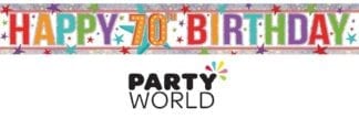 Happy 70th Birthday Holographic Foil Party Banner