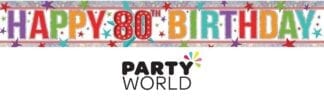 Happy 80th Birthday Holographic Foil Party Banner