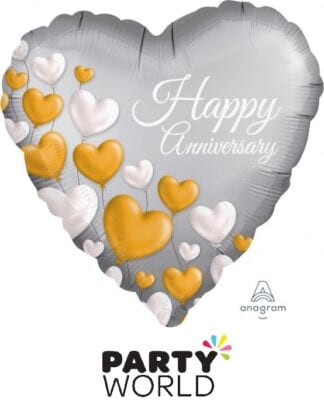 Happy Anniversary Platinum Hearts Foil Balloon