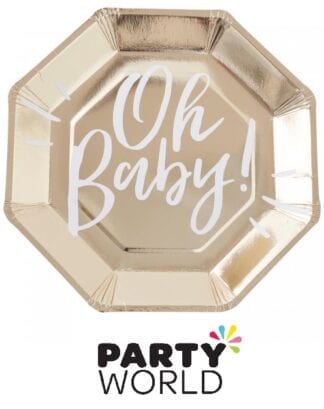 Oh Baby Gold Party Paper Foiled Plates (8)