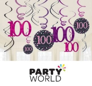 Pink Sparkling Celebration 100th Birthday Swirls (12pk)