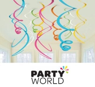 Rainbow Party Plastic Swirl Hanging Decorations (12)