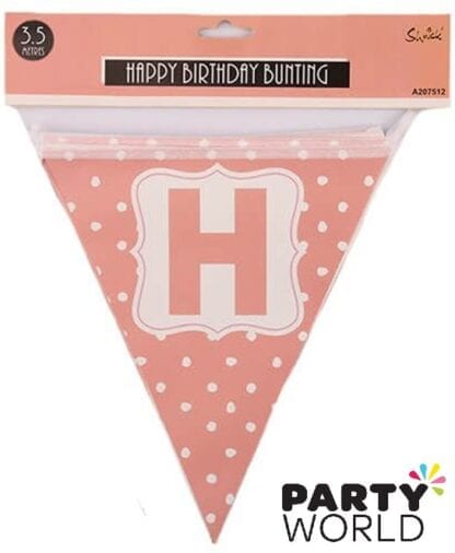 Coral Happy Birthday Party Bunting (3.5m)