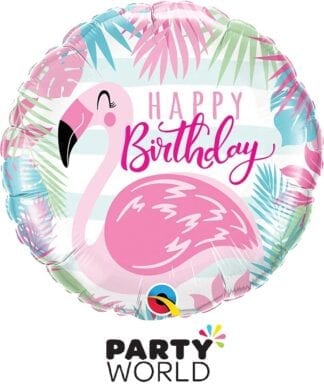 Flamingo Party Happy Birthday Round Foil Balloon