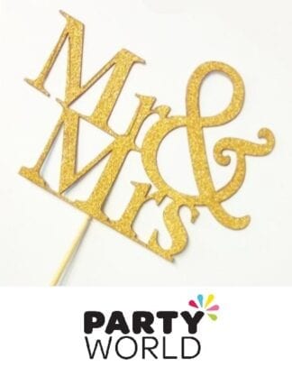 Mr and Mrs Gold Glitter Cake Toppers (10)