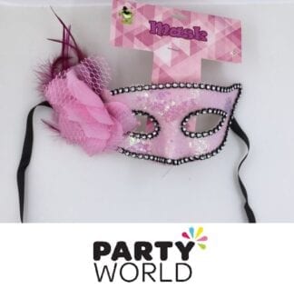 Pink Sequins And Feather Masquerade Mask