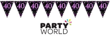 40th Birthday Pink Sparkling Celebration Prismatic Pennant Banner