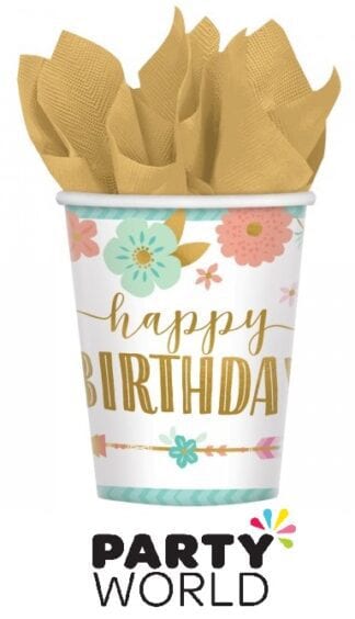 Boho Birthday Girl Party Paper 9oz Cups (8)