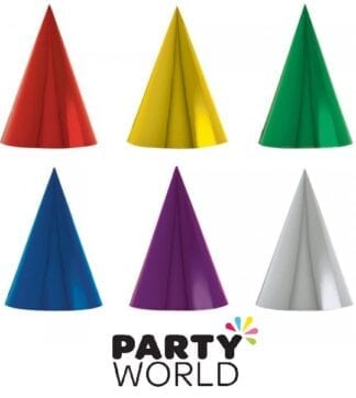 Foil Party Cone Hats Assorted Colours (12)