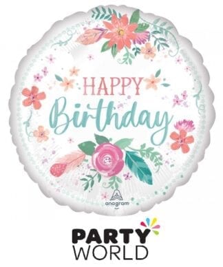 Happy Birthday Floral Round Foil Balloon