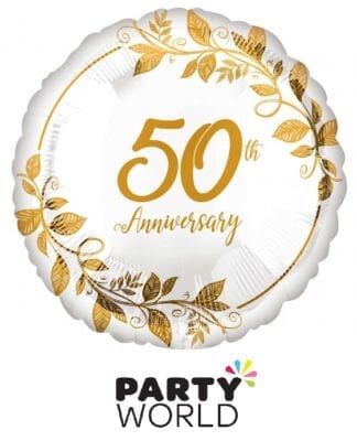 50th Anniversary Gold And White Foil Balloon