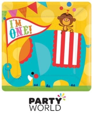 Happy 1st Birthday Circus Elephant Large Square Paper Plates (8)