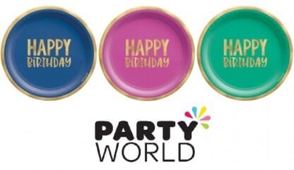 Happy Dots Happy Birthday Assorted Colour Paper Plates (8)