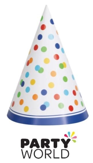 Party Cone Hats Rainbow Polka Dots (8)