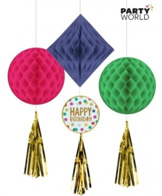 colourful dots hanging birthday decorations