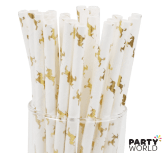 unicorn straws gold on white party supplies nz