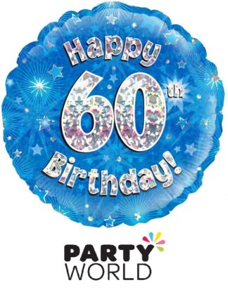 60th Happy Birthday Blue Holographic Foil Balloon