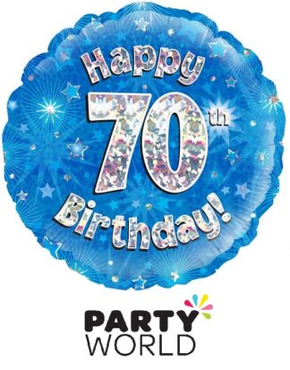 70th Birthday Blue Holographic Foil Balloon