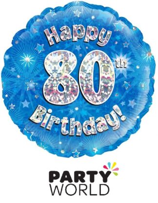 80th Birthday Blue Holographic Foil Balloon