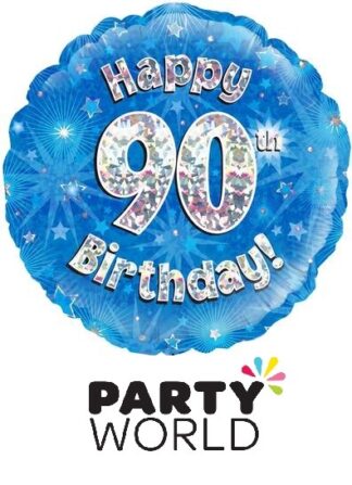 90th Birthday Blue Holographic Foil Balloon