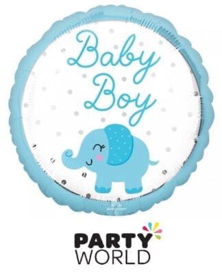 Baby Boy Blue Elephant Round Foil Balloon