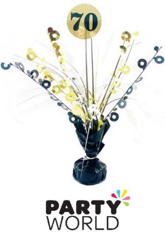 Black And Gold 70th Birthday Foil Spray Balloon Weight Decoration