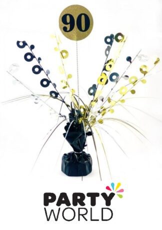 Black And Gold 90th Birthday Foil Spray Balloon Weight Decoration