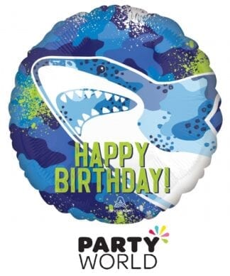 Happy Birthday Shark Party Round Foil Balloon