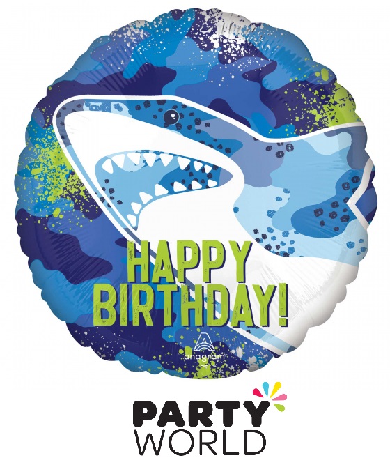 Happy Birthday Shark Party Round Foil Balloon | Party World