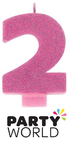 Number Two Glitter Pink Birthday Candle
