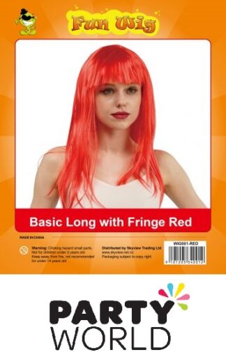 Red Long Straight With Fringe Ladies Party Wig