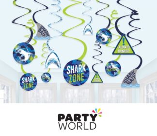 Shark Birthday Party Spiral Swirls Hanging Decorations
