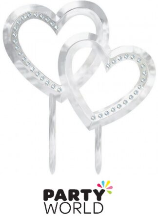 Silver Hearts Entwined Cake Decoration