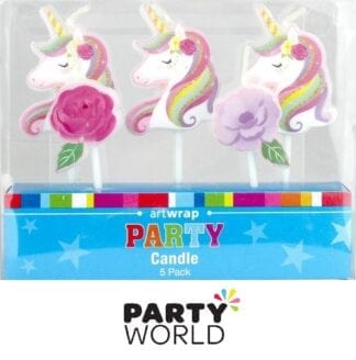 Unicorn And Flower Party Pick Candles (5)