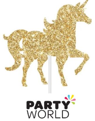 Unicorn Party Gold Glitter Cake Topper On Pick
