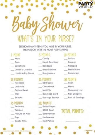 baby shower game whats in your purse