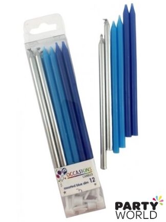 blue and silver long candles
