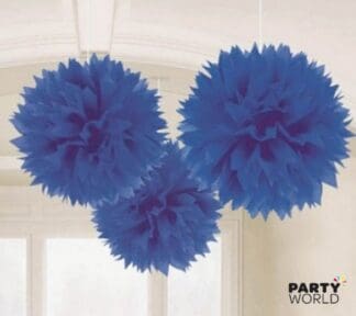 blue paper hanging decorations puff balls