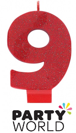 Red Glitter Number Candle - 9